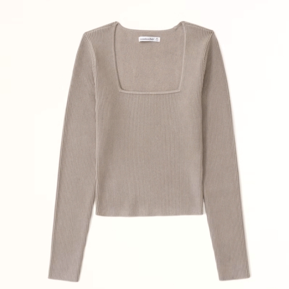 Abercrombie Square Neck Ottoman Sweater, Taupe/Tan
